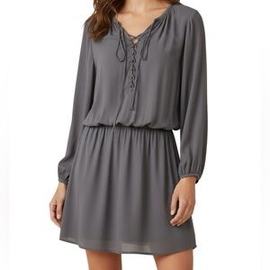 NWT RAMY BROOK Allie Gray Long Sleeve Ruched Lace Up Mini Dress Size X-Small
